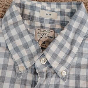 J. CREW Mens M Secret Wash Cotton Shirt 100s 2-Ply Button Up Slim Gray Checkered